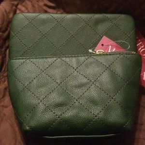 Dark Green Quilted Clutch Wallet and Makeup Bag